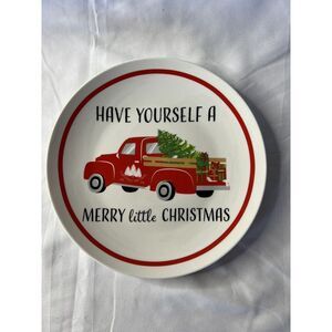 Christmas Red Truck Ceramic Royal Norfolk 8in Plate Holiday Table Decor
